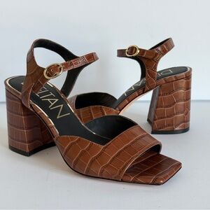 Deltan Crocodile Print Women's Block Heel Open Toe Sandals Size 6.5